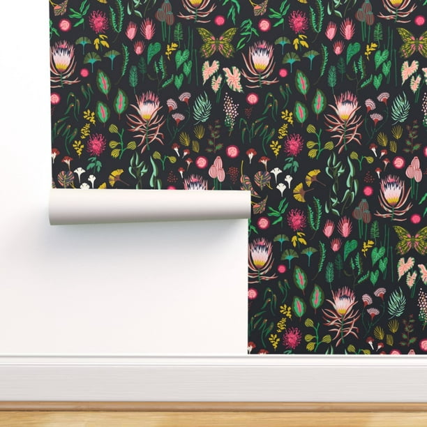 Removable Water-Activated Wallpaper Floral Flower Dark 